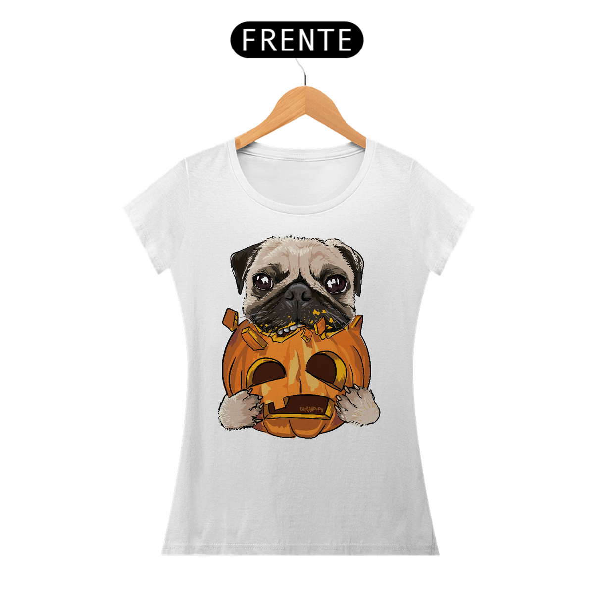 Nome do produto: Baby Look Pug Comendo uma Abóbora