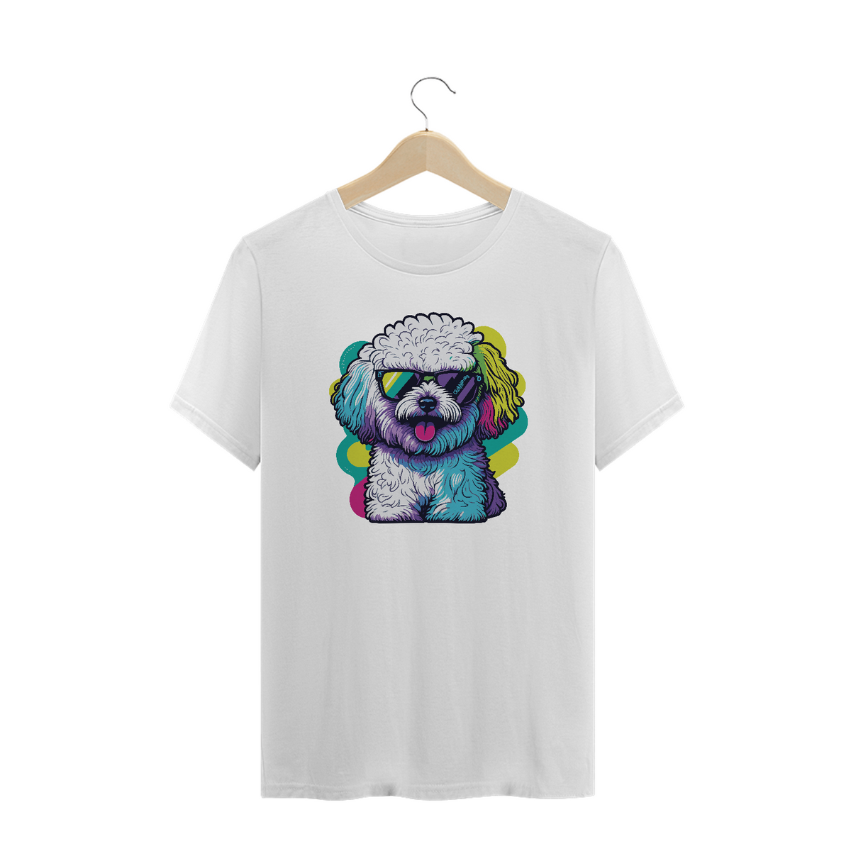 Nome do produto: Camiseta Plus Size Bichon Frisé de Óculos de Sol