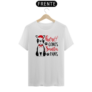 Nome do produtoCamiseta Natal - Here Comes Santa Paws