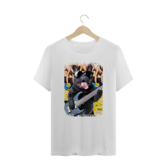 Camiseta Plus Size Bulldog Francês Tocando Guitarra