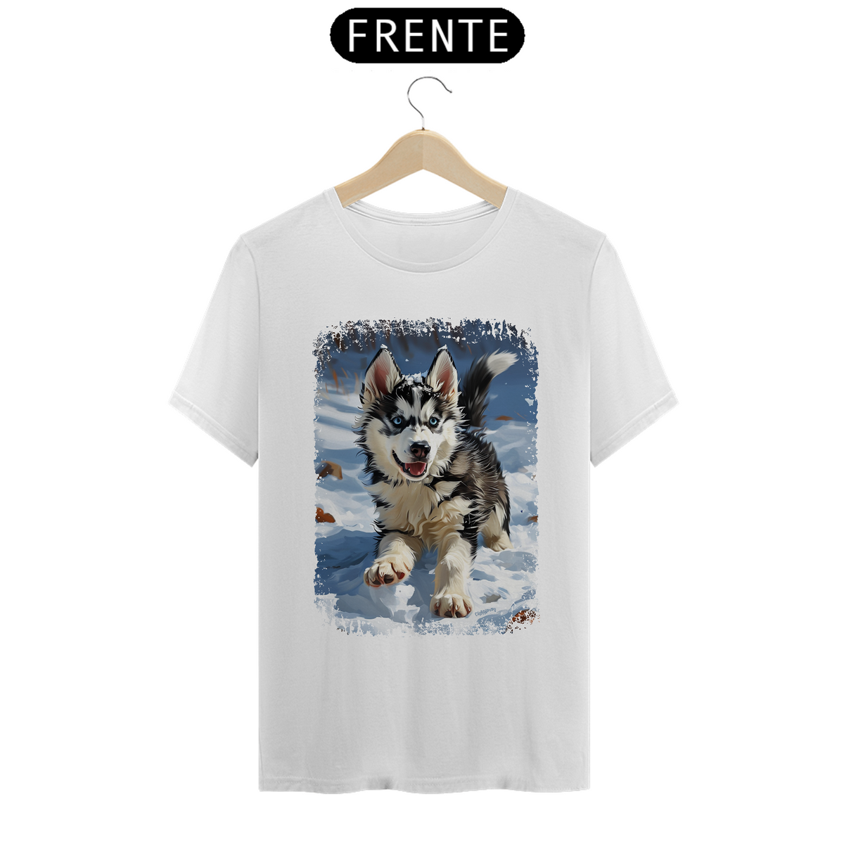 Nome do produto: Camiseta Husky Siberiano Correndo na Neve