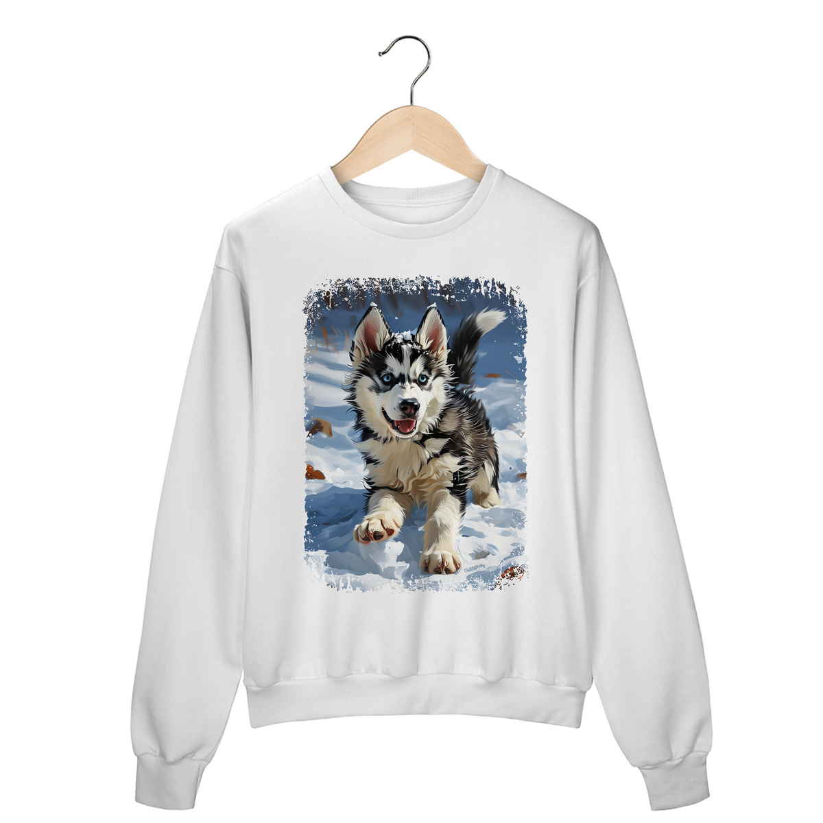 Nome do produto: Moletom Blusão Husky Siberiano Correndo na Neve