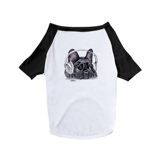 Camiseta para Cachorro - Bulldog Francês Ouvindo Música