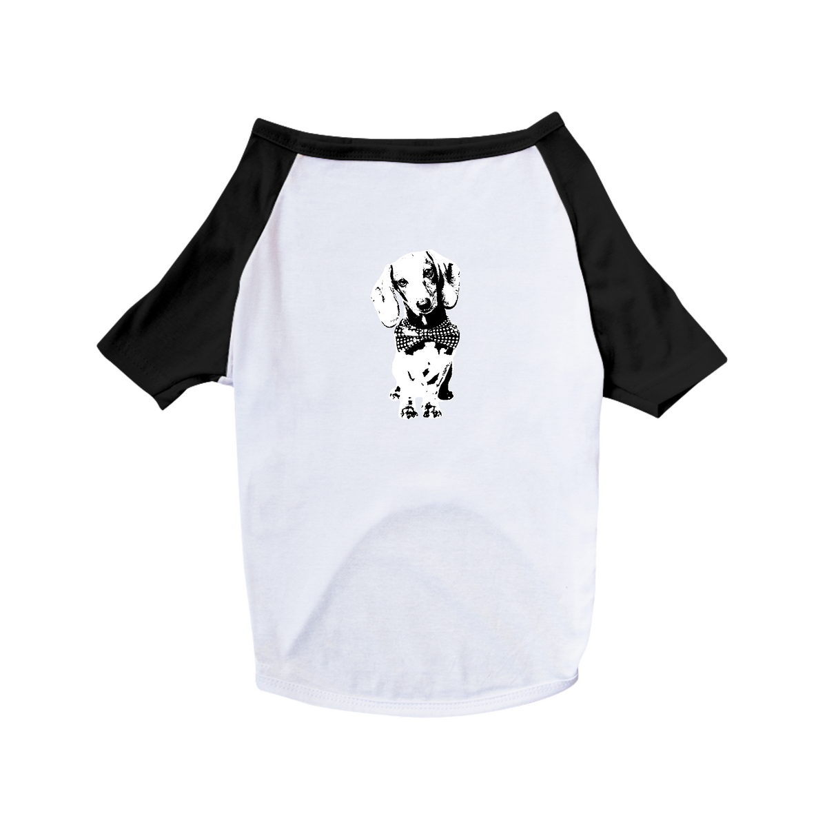 Nome do produto: Camiseta para Cachorro - Dachshund de Gravatinha em Preto e Branco
