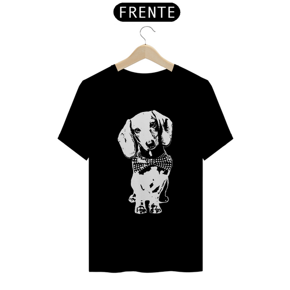 Camiseta Dachshund de Gravatinha em Preto e Branco