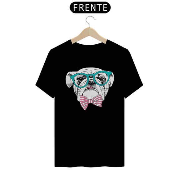 Camiseta Bulldog Inglês de Óculos e Gravatinha