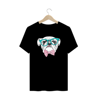 Nome do produtoCamiseta Plus Size Bulldog Inglês de Óculos e Gravatinha