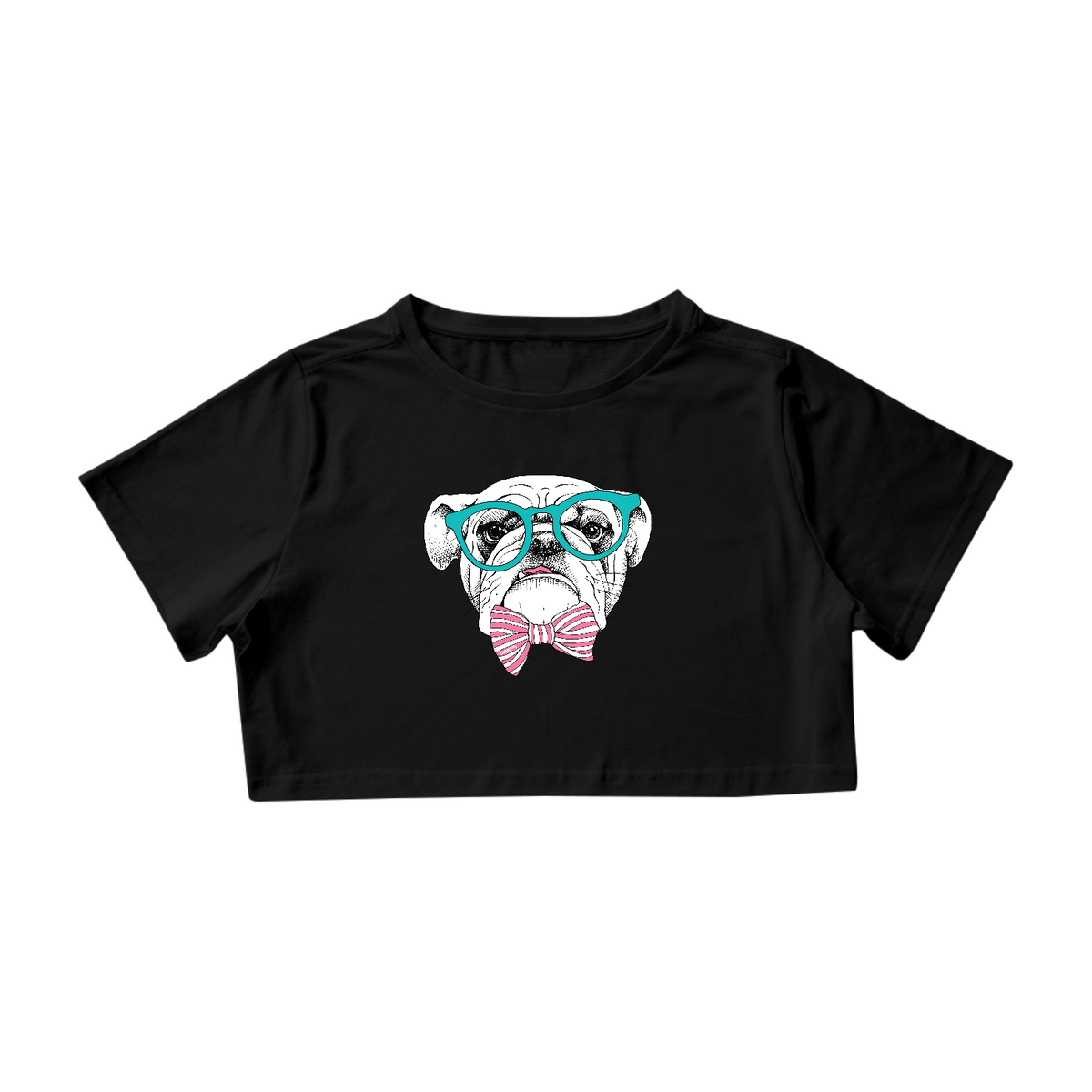 Nome do produto: Cropped Bulldog Inglês de Óculos e Gravatinha