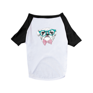 Camiseta para Cachorro - Bulldog Inglês de Óculos e Gravatinha