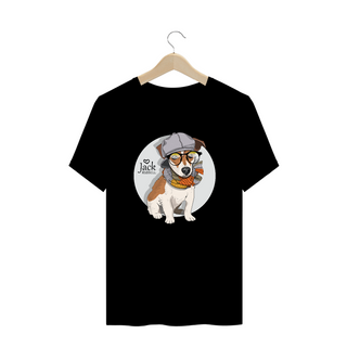 Camiseta Plus Size Jack Russell de Óculos e Cachecol