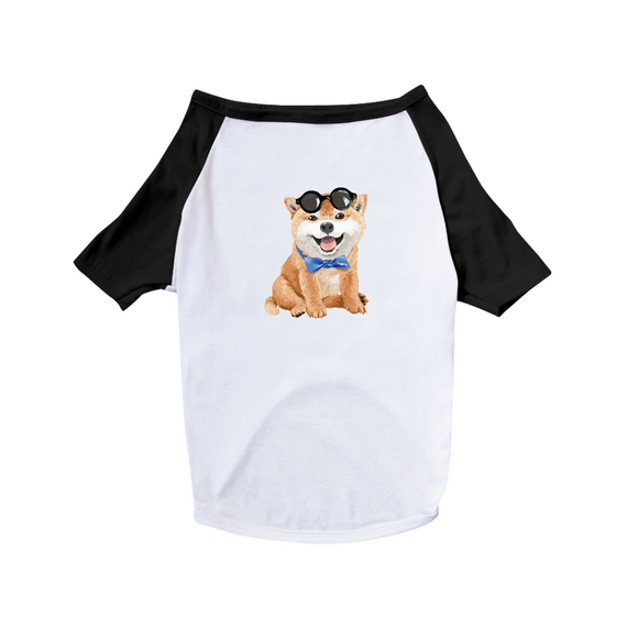 Camiseta para Cachorro - Akita Filhote de Óculos e Gravatinha