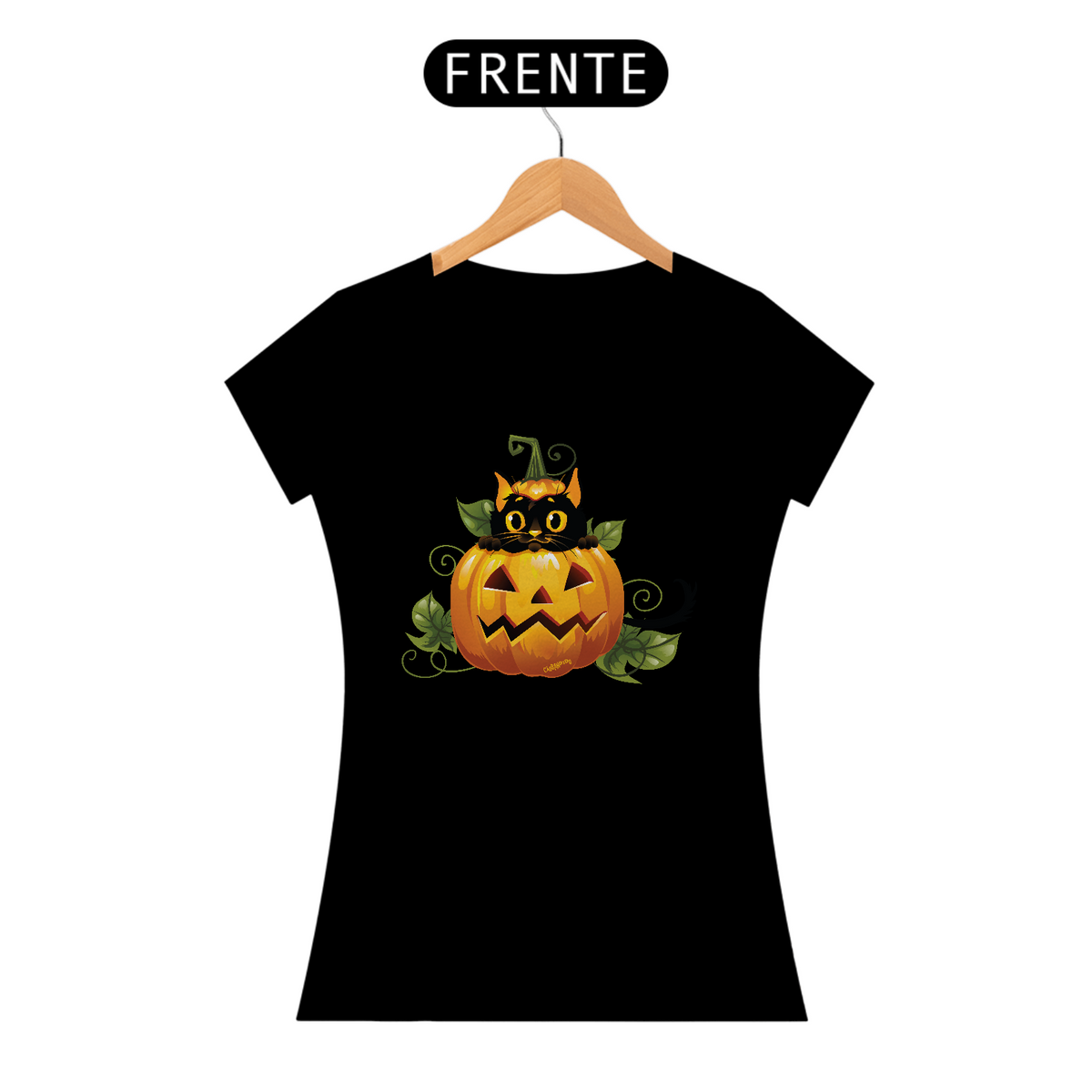 Nome do produto: Baby Look Gato Preto Halloween