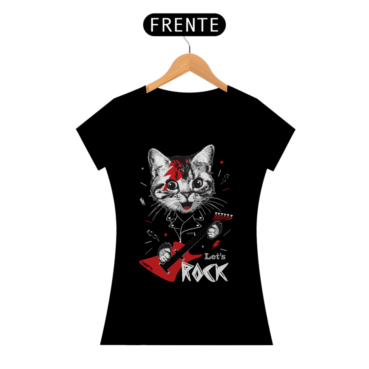 Nome do produto: Camiseta Gato Let\'s Rock