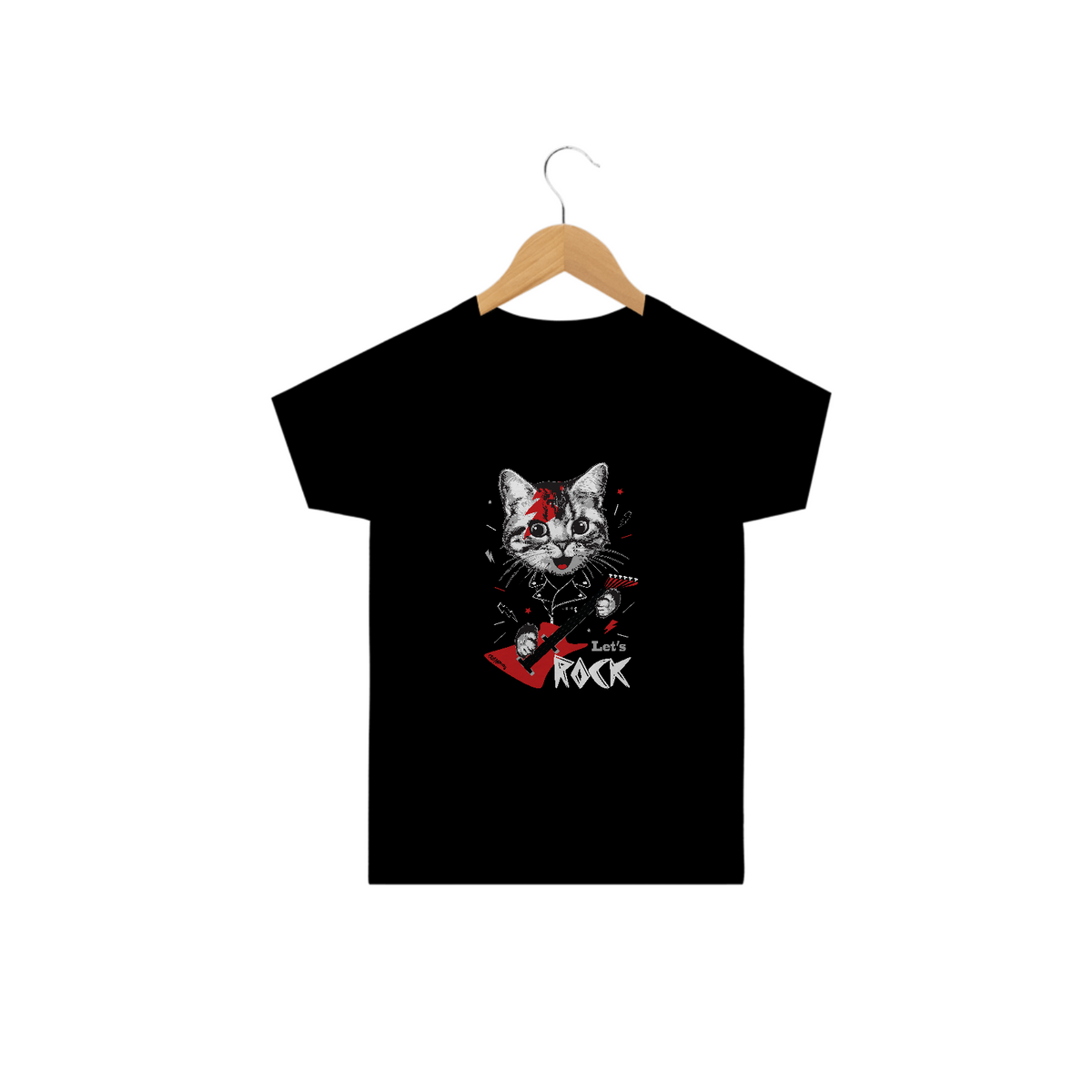 Nome do produto: Camiseta Infantil Gato Let\'s Rock