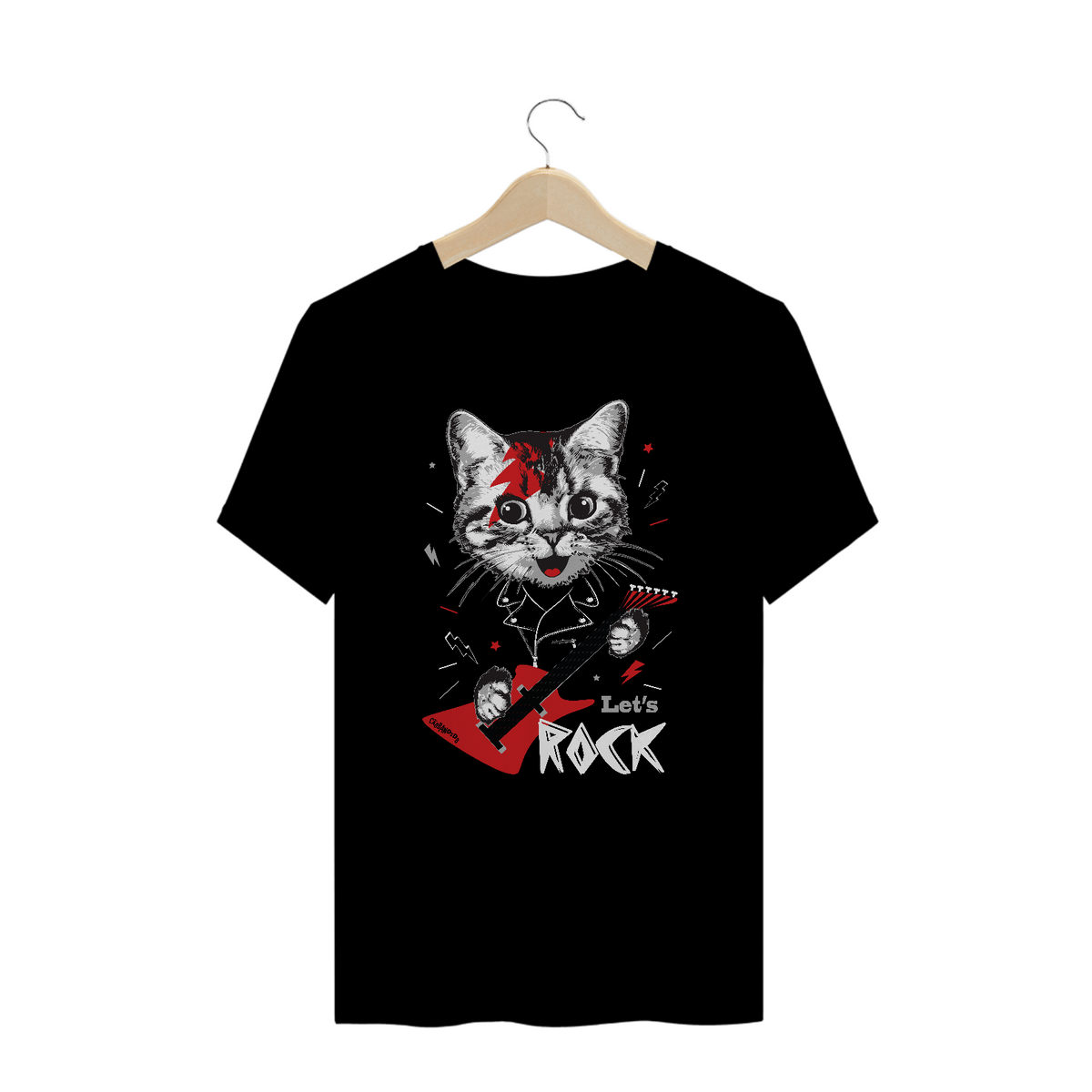 Nome do produto: Camiseta Plus Size Gato Let\'s Rock