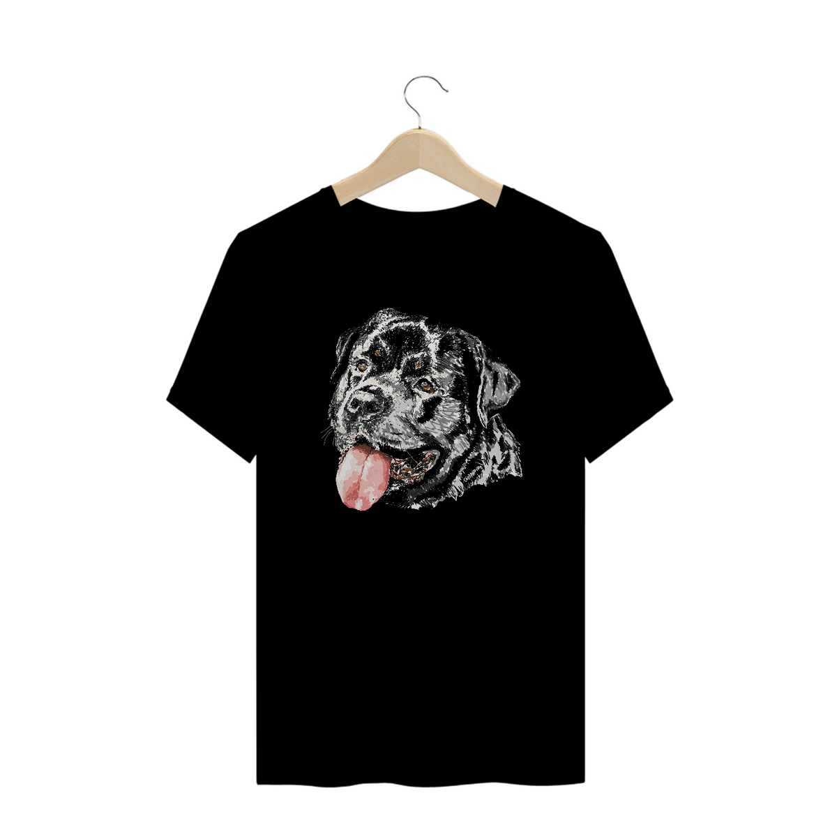 Nome do produto: Camiseta Plus Size Rottweiler Cara Preta Pintura Digital