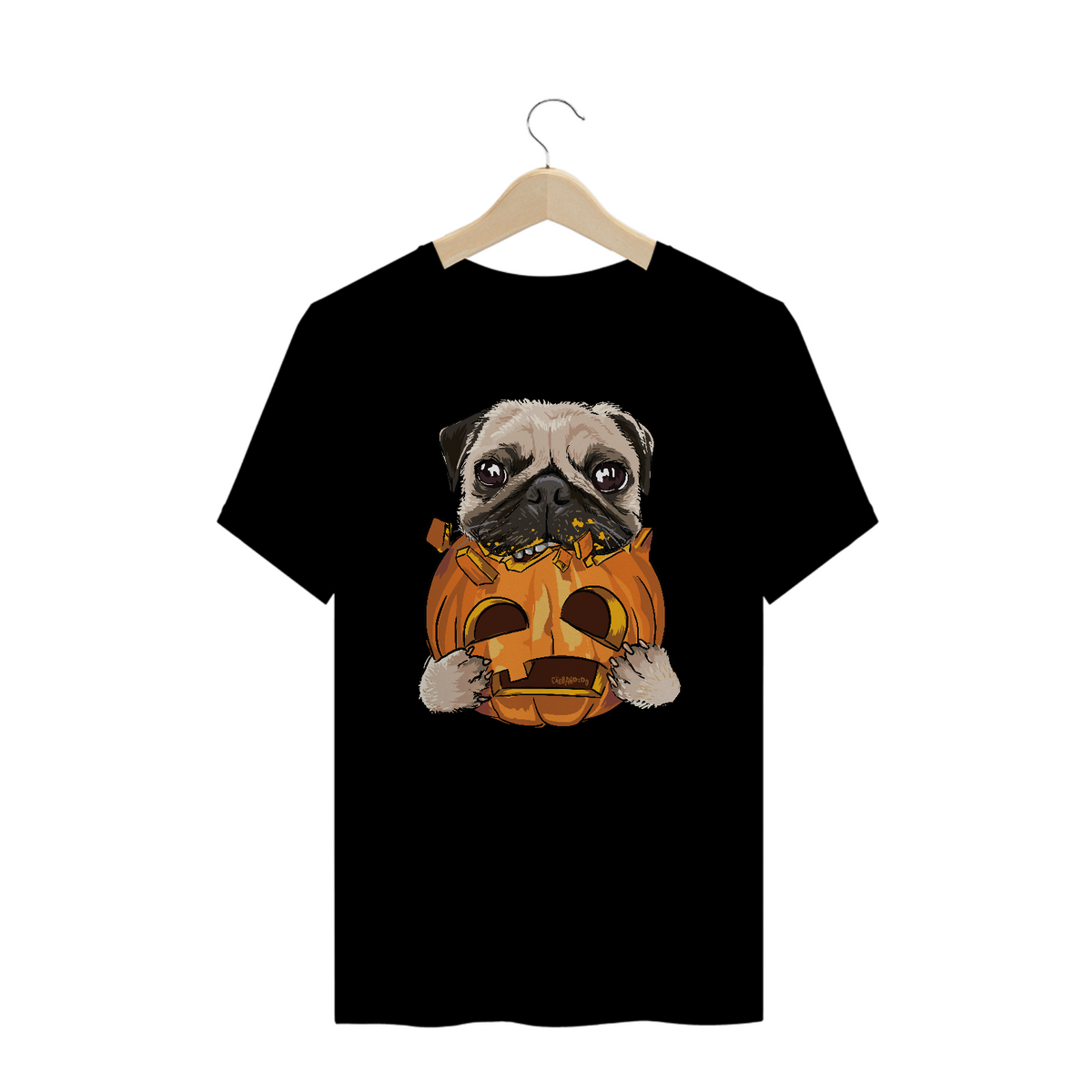 Nome do produto: Camiseta Plus Size Pug Comendo uma Abóbora