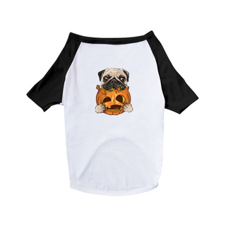 Camiseta para Cachorro - Pug Comendo uma Abóbora