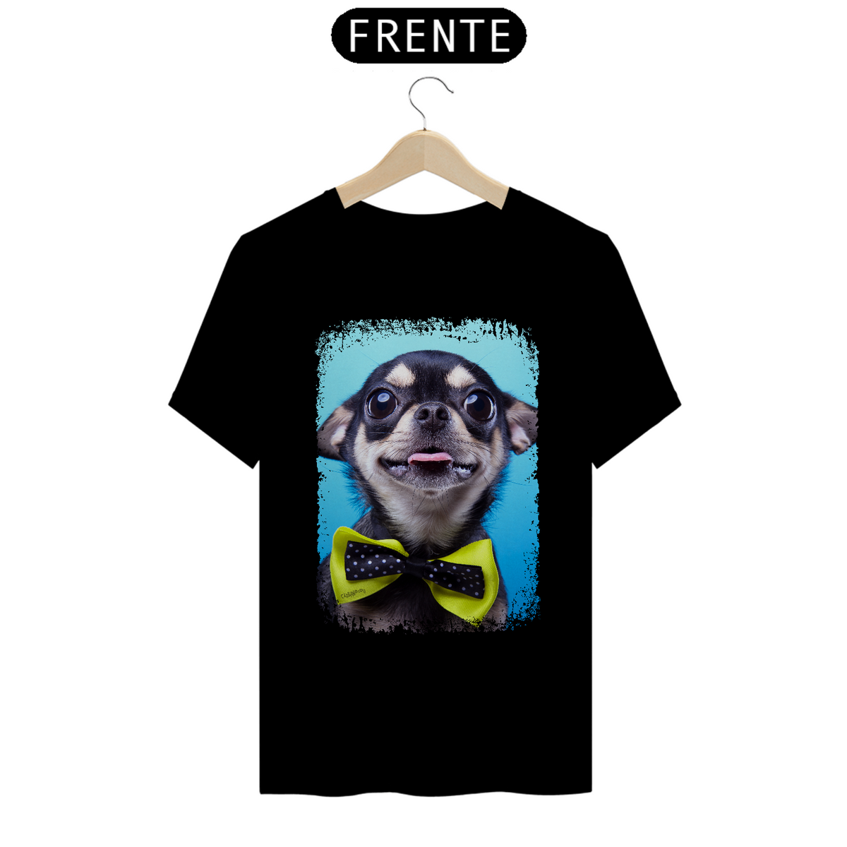 Nome do produto: Camiseta Chihuahua Preto de Gravatinha