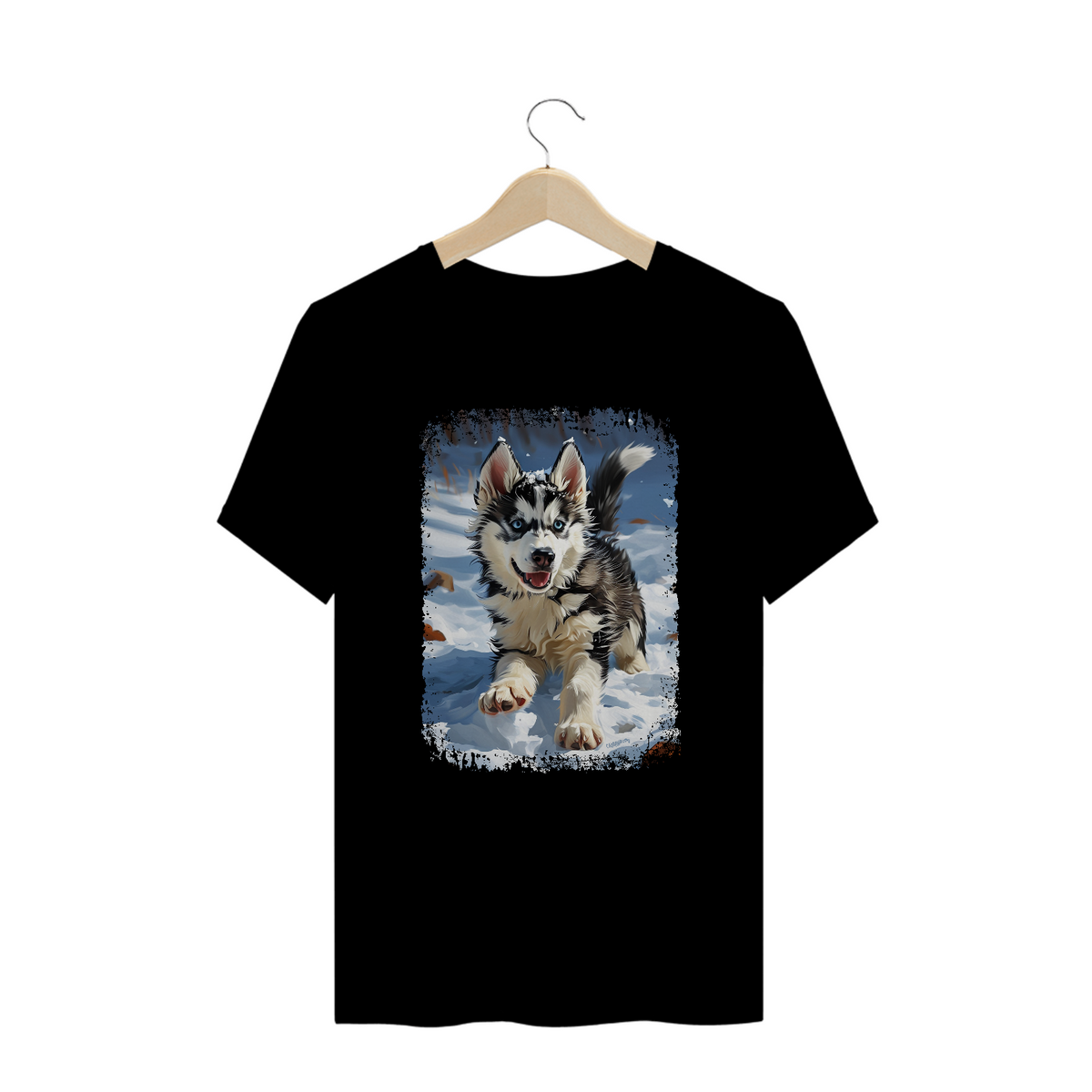 Nome do produto: Camiseta Plus Size Husky Siberiano Correndo na Neve