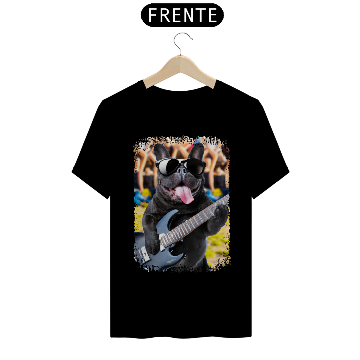 Nome do produto: Camiseta Bulldog Francês Tocando Guitarra