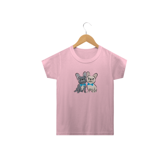 Camiseta Infantil Bulldog Francês Casal de Gravatinha