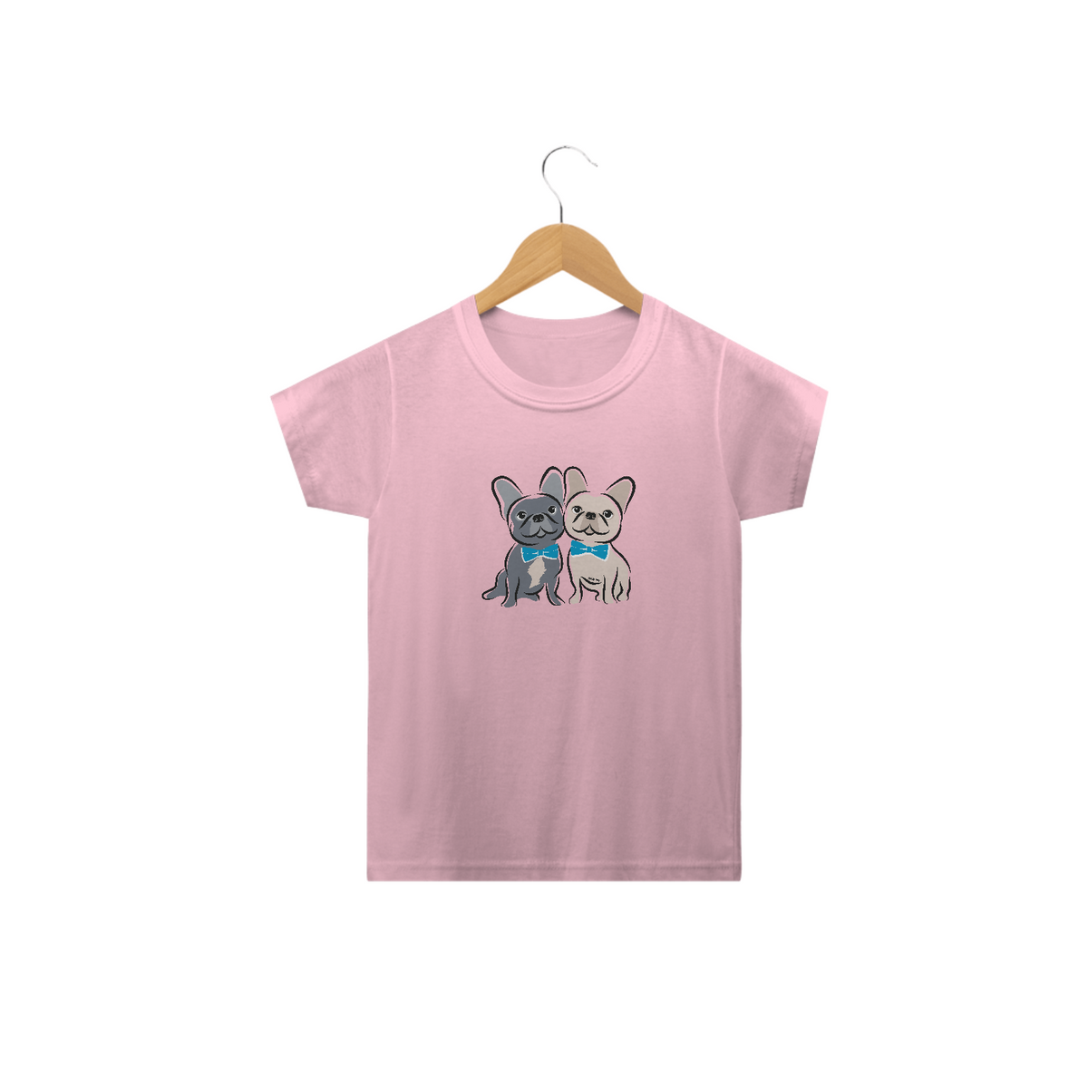 Nome do produto: Camiseta Infantil Bulldog Francês Casal de Gravatinha