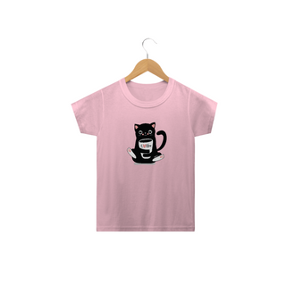 Camiseta Infantil Gato Preto Café