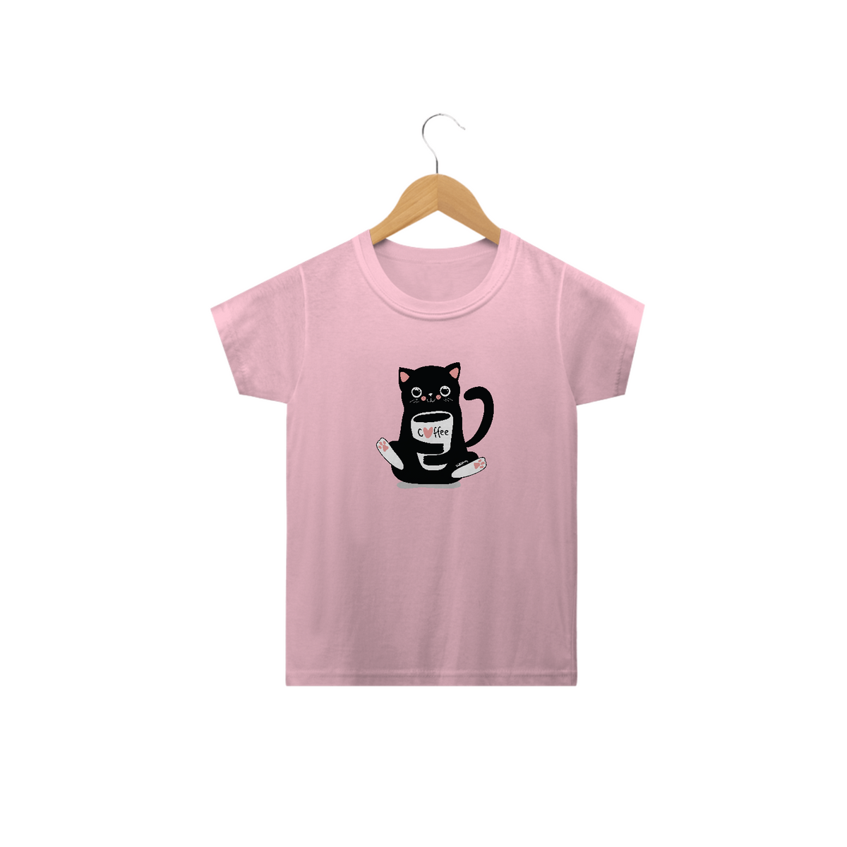 Nome do produto: Camiseta Infantil Gato Preto Café