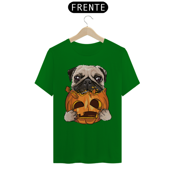 Camiseta Pug Comendo uma Abóbora