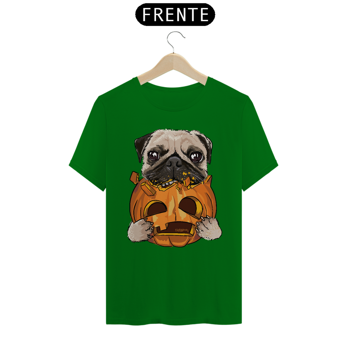 Nome do produto: Camiseta Pug Comendo uma Abóbora