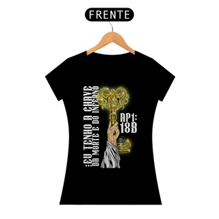 Nome do produtoCamiseta Feminina - Apocalipse 1:18B - Eu tenho a chave da morte e do inferno