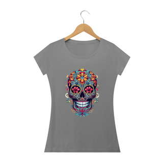 Nome do produtoCAVEIRA MEXICANA FLOR LARANJA - Camiseta Personalizada com Estampa de Caveira Mexicana