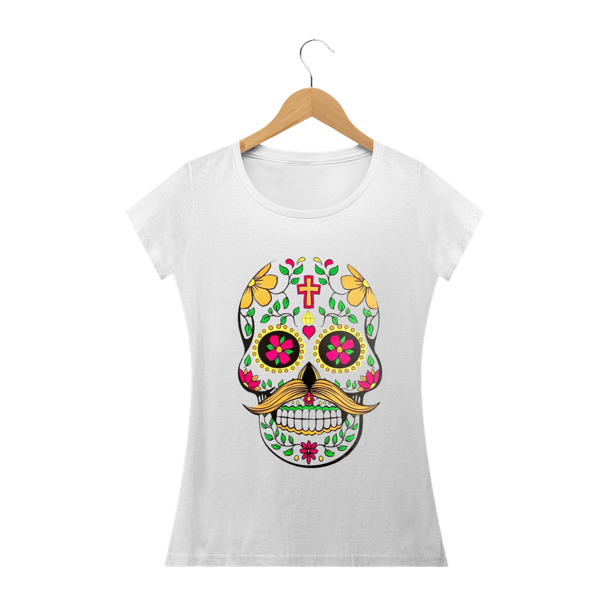 Nome do produto: Camiseta Personalizada Feminina Estampa CAVEIRA MEXICANA Bigode