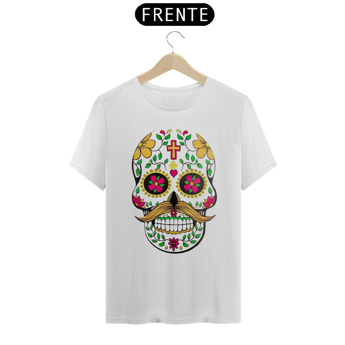 Nome do produto: Camiseta Personalizada Estampa CAVEIRA MEXICANA Bigode