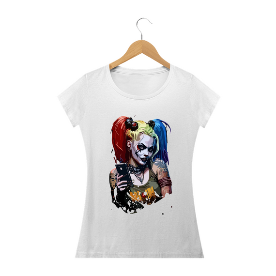 ARLEQUINA CELULAR - Camiseta Feminina Personalizada com Estampa Geek