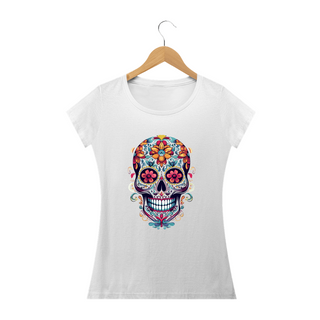 Nome do produtoCAVEIRA MEXICANA FLOR LARANJA - Camiseta Personalizada com Estampa de Caveira Mexicana
