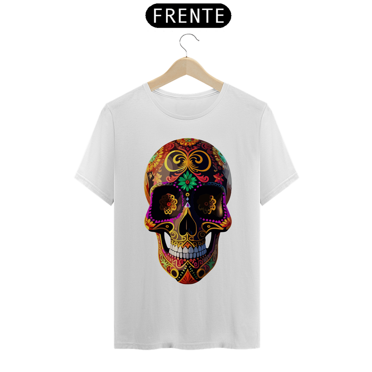 Nome do produto: CAVEIRA MEXICANA GREEN FLOWER - Camiseta Personalizada com Estampa de Caveira
