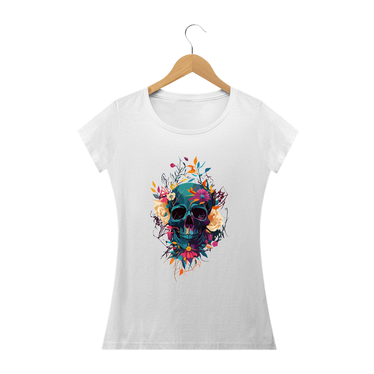 Nome do produto: CAVEIRA MEXICANA WHITE FLOWERS - Camiseta Personalizada com Estampa de Caveira