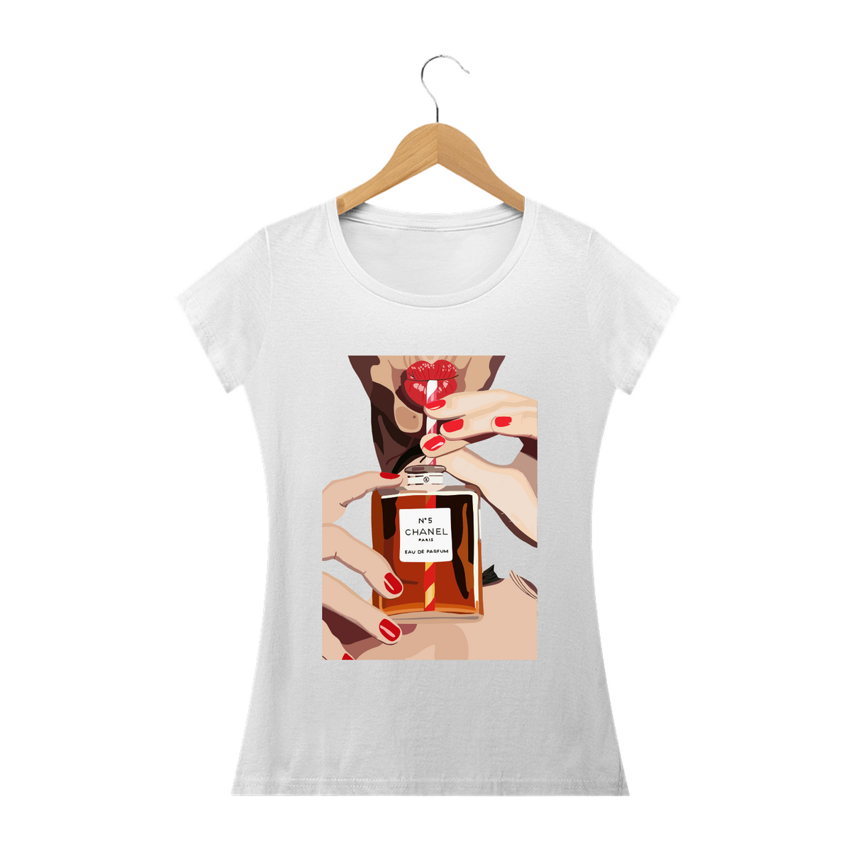 Nome do produto: CHANEL N5 - Camiseta Feminina Personalizada com Estampa Pop Art
