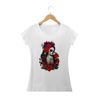 Nome do produtoMEXICANA EM ROSAS - Camiseta Personalizada com Estampa Caveira