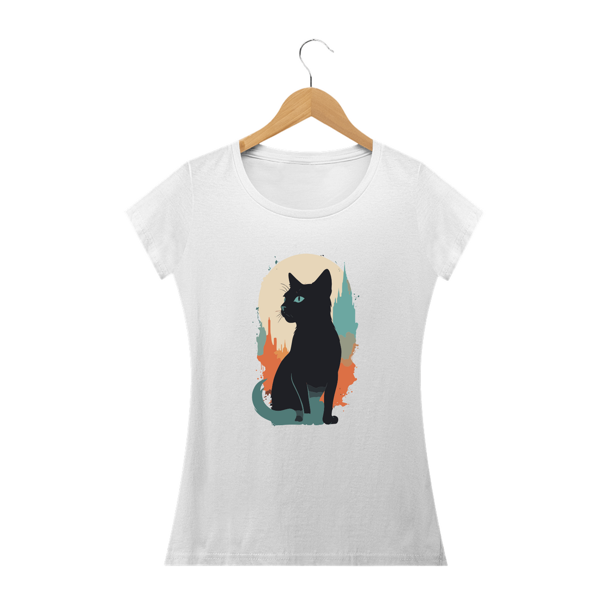 Nome do produto: GATO LUA SPLASH - Camiseta Personalizada com Estampa Pop Art