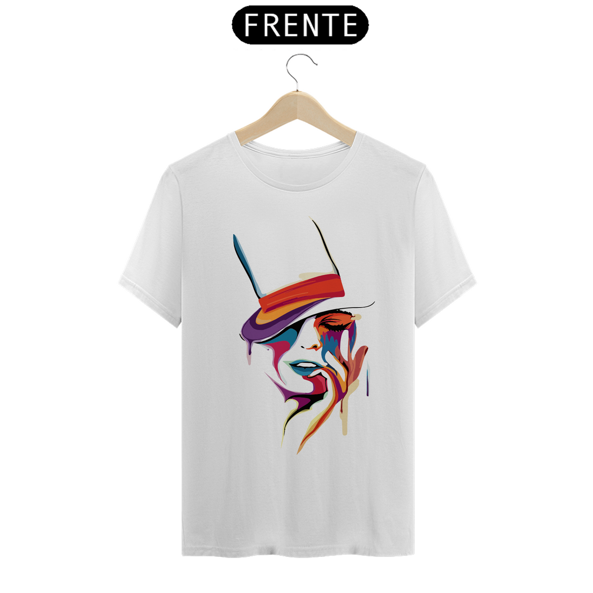 Nome do produto: ROSTO FEMININO DE CARTOLA - Camiseta Personalizada com Estampa Pop Art
