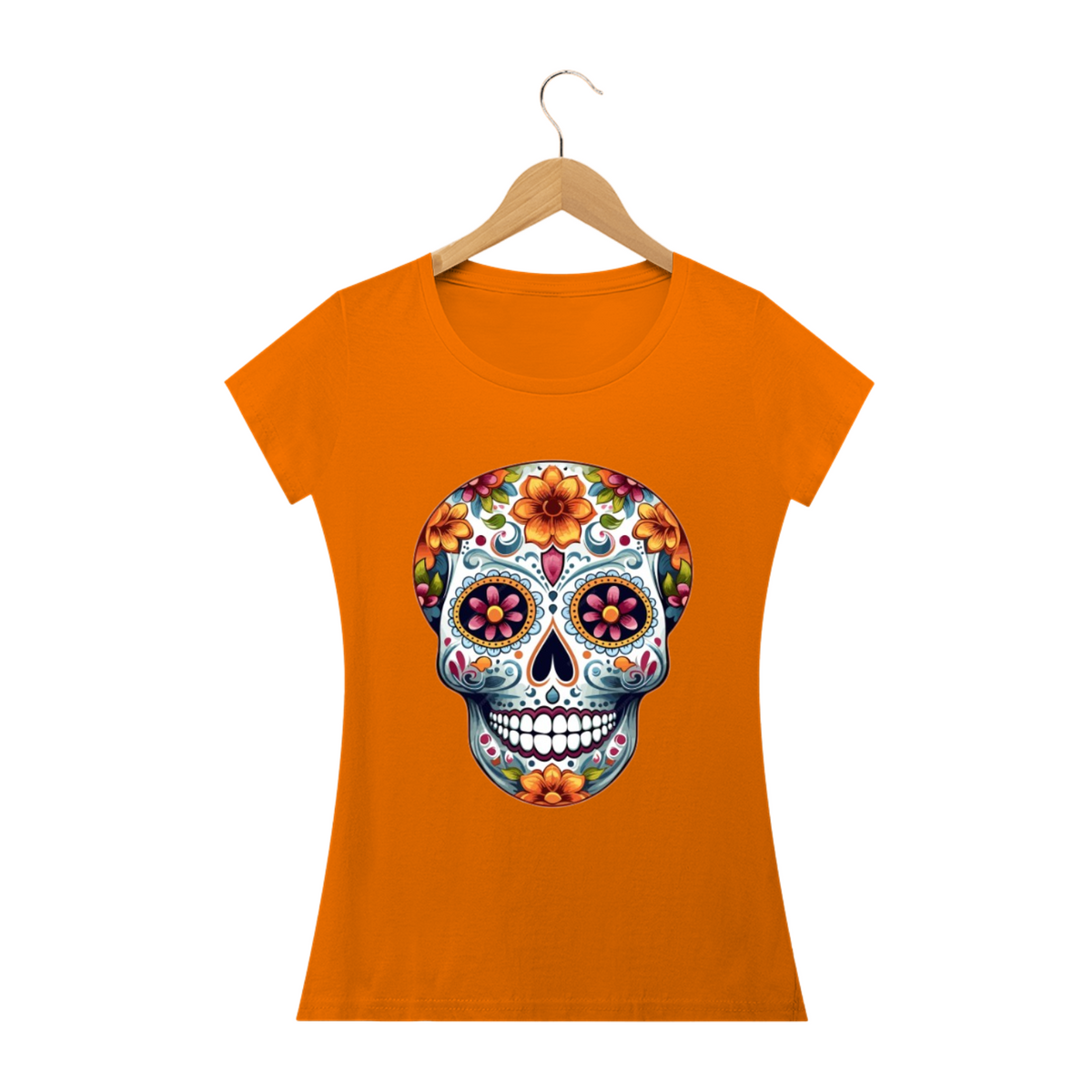 Nome do produto: Camiseta Personalizada Feminina Estampa CAVEIRA MEXICANA Flores