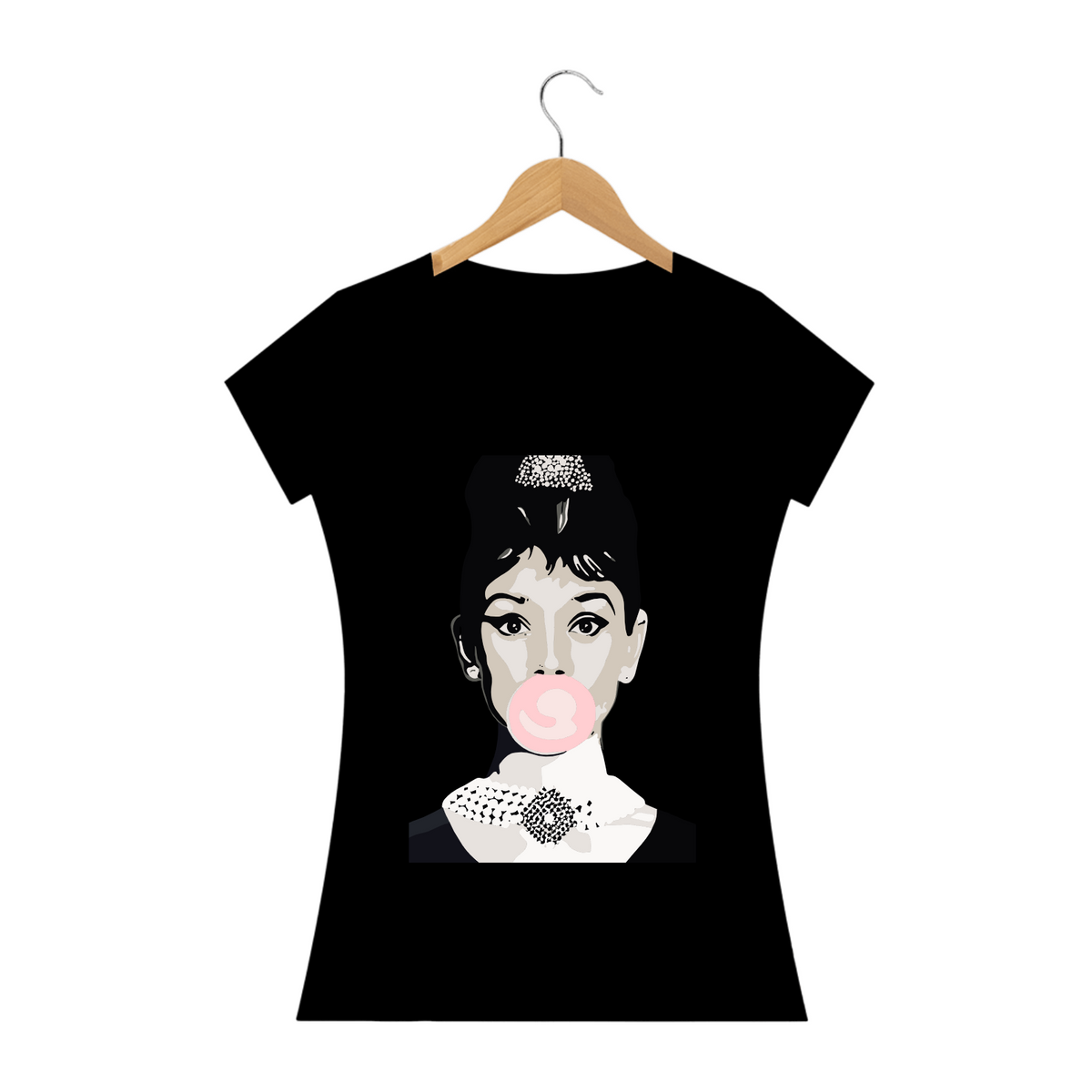 Nome do produto: Camiseta Personalizada Feminina Estampa AUDREY HEPBUM Chiclete
