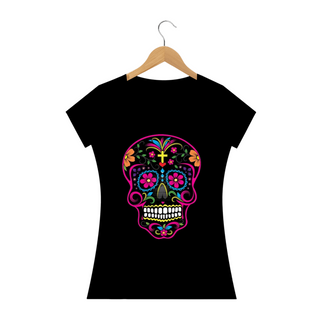 Camiseta Personalizada Feminina Estampa CAVEIRA MEXICANA Preta