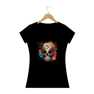 Nome do produtoCAVEIRA MEXICANA ÓCULOS E FLORES- Camiseta Personalizada com Estampa de Caveira