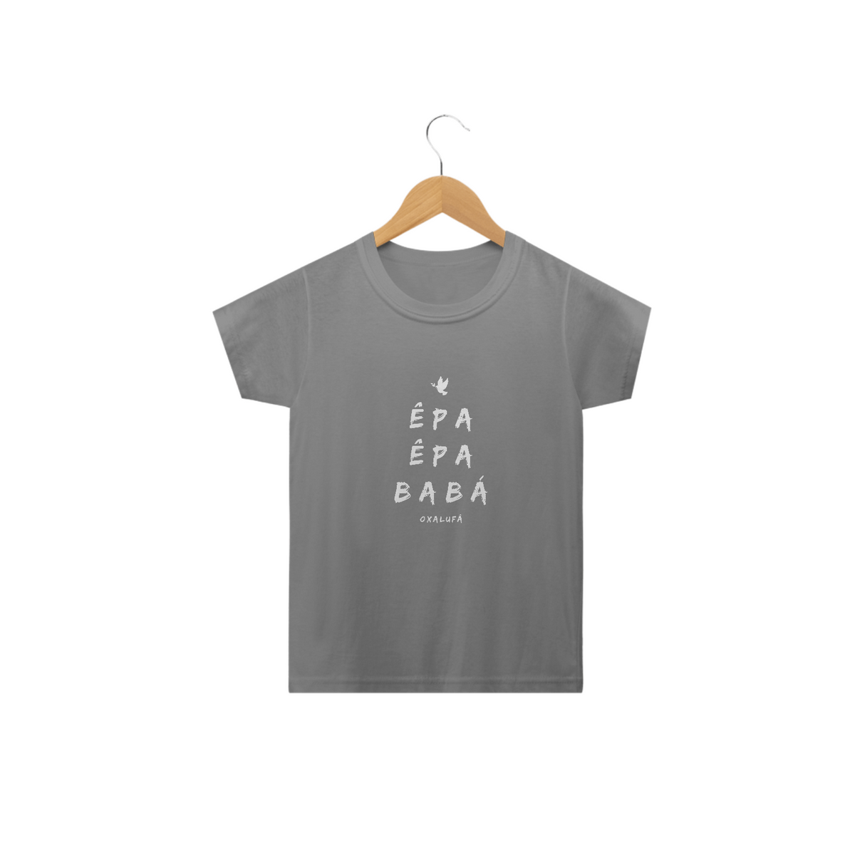 Nome do produto: Camiseta Oxalá Òrìsànlá  InfantílSaudação Epa Epa Bàbá 100% Algodão Fio 24.1, 145g costura simples e gola ribana
