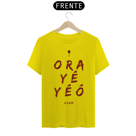 Camiseta Masculina Osun Oxum - Saudação Òóré Yéyé Osun 100% Algodão Fio 24.1, 145g costura simples e gola ribana