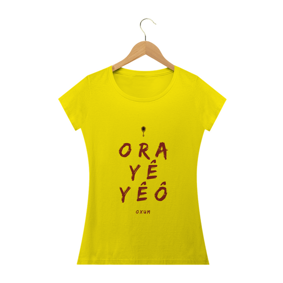 Camiseta  Saudação Orixá Oxum - Orayêyê Oxum Baby Long Feminina Amarela